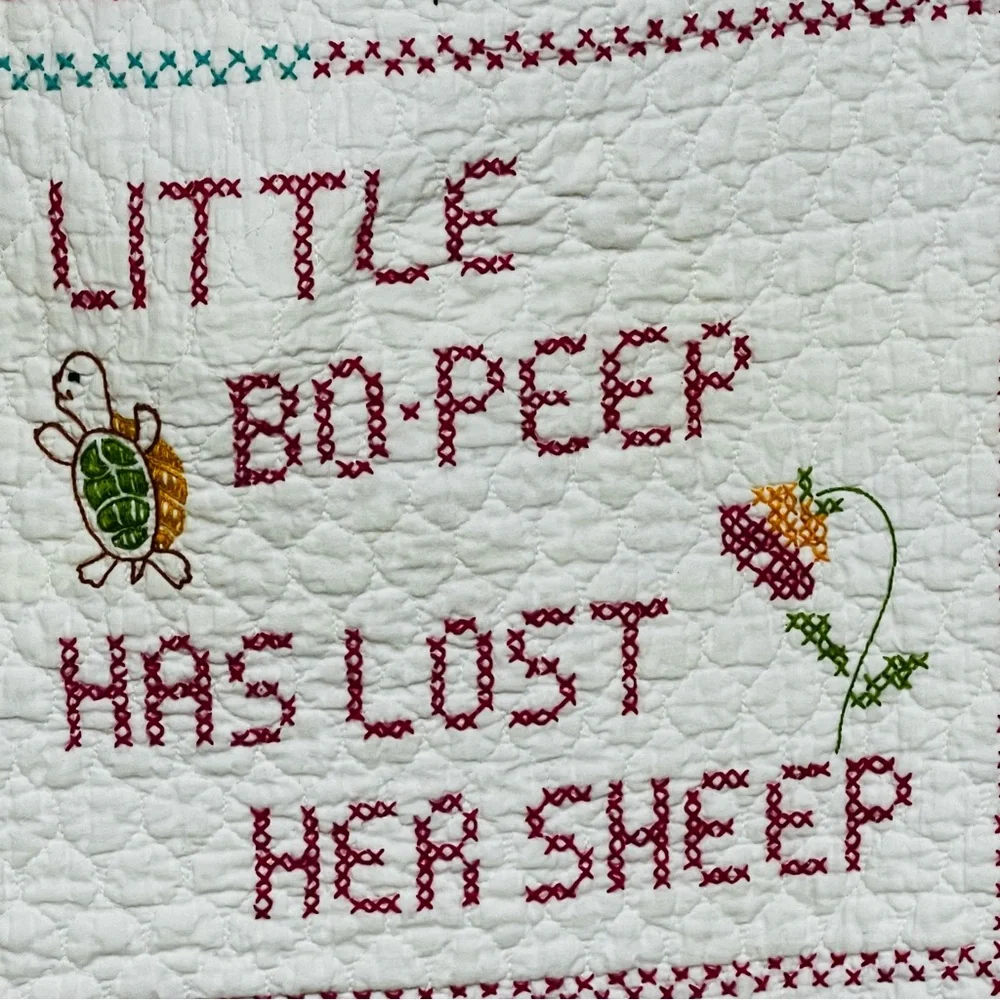 Vintage Nursery Rhyme Cross Stitch Baby Crib Quilt